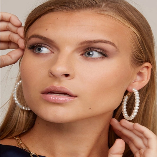 Beaded Pearl Hoop Earring